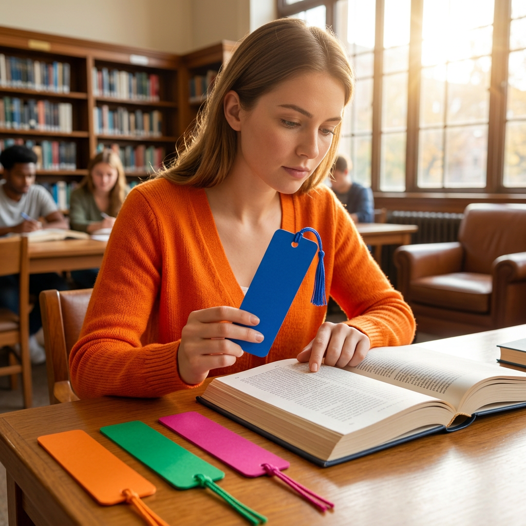 Adult model reading with Page Compass bookmark concept