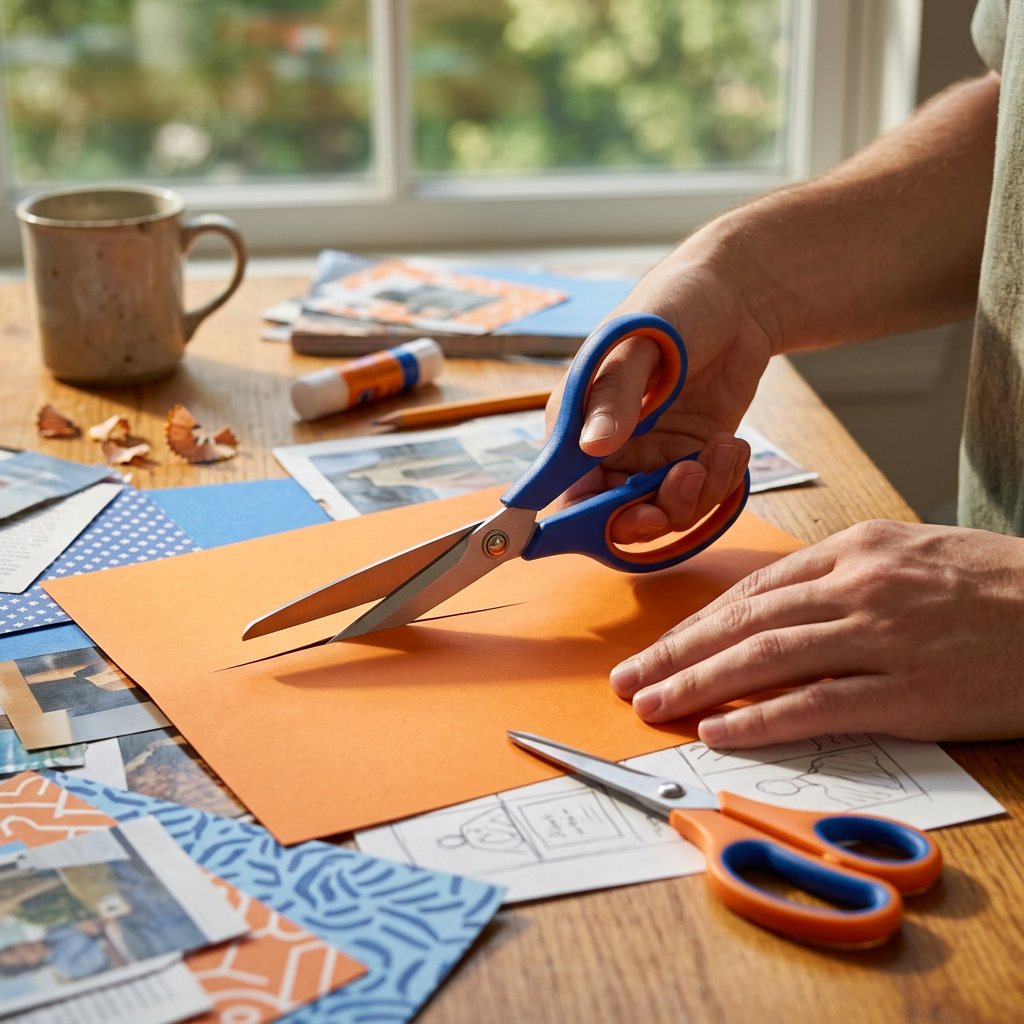 Craft scissors paper collage use concept