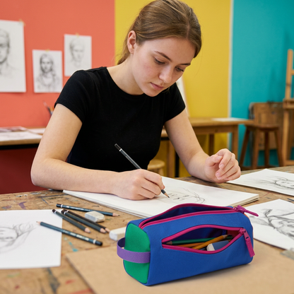 Campus Colorblock Pencil Pouch for Study Days & Creative Essentials